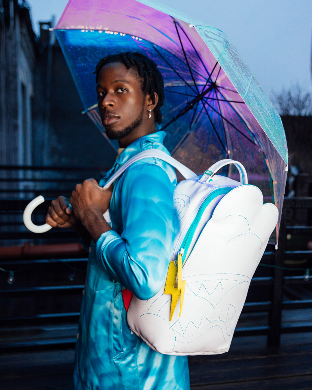 CLOUDY WITH A CHANCE OF SHARK BACKPACK (DLXV) - Image 2